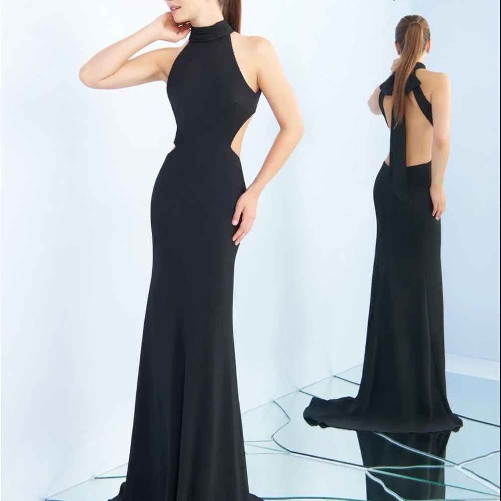 Mac Duggal Black Backless Halter Gown